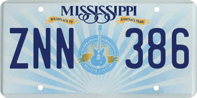 MS license plate ZNN386