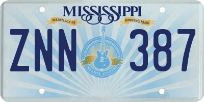 MS license plate ZNN387