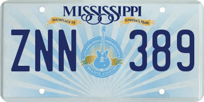MS license plate ZNN389