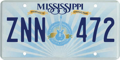 MS license plate ZNN472