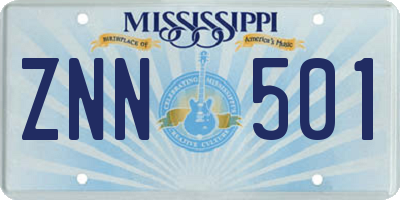 MS license plate ZNN501