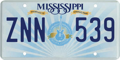 MS license plate ZNN539