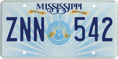 MS license plate ZNN542