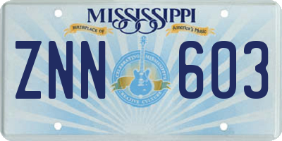 MS license plate ZNN603