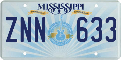 MS license plate ZNN633