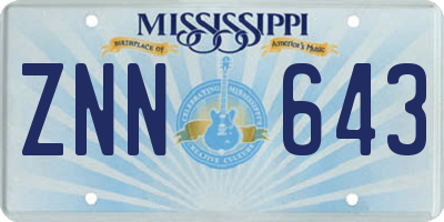 MS license plate ZNN643
