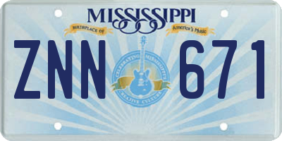 MS license plate ZNN671