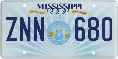 MS license plate ZNN680