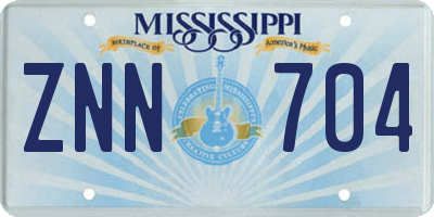MS license plate ZNN704