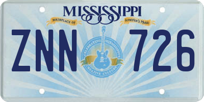 MS license plate ZNN726