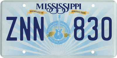 MS license plate ZNN830