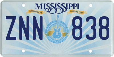 MS license plate ZNN838
