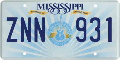 MS license plate ZNN931