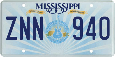 MS license plate ZNN940