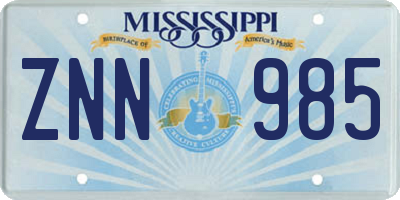 MS license plate ZNN985