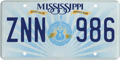 MS license plate ZNN986