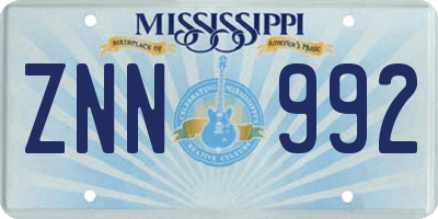 MS license plate ZNN992