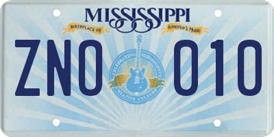 MS license plate ZNO010