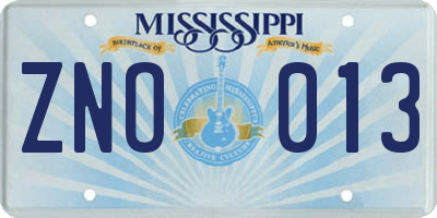 MS license plate ZNO013