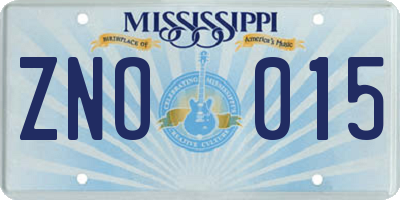 MS license plate ZNO015