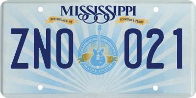 MS license plate ZNO021