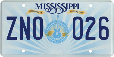 MS license plate ZNO026