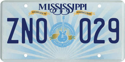 MS license plate ZNO029