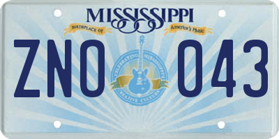 MS license plate ZNO043