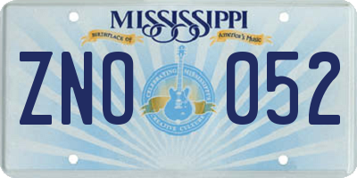 MS license plate ZNO052