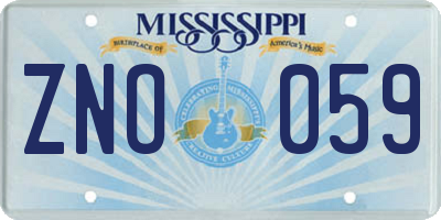 MS license plate ZNO059