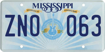 MS license plate ZNO063