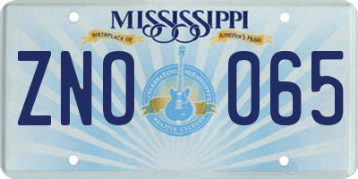 MS license plate ZNO065