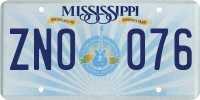 MS license plate ZNO076