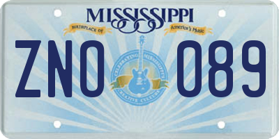 MS license plate ZNO089