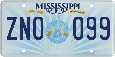 MS license plate ZNO099