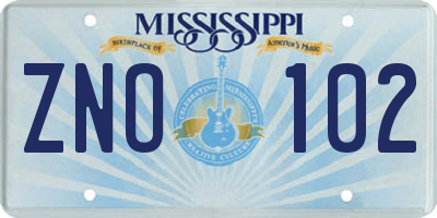 MS license plate ZNO102
