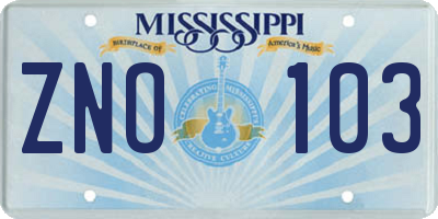 MS license plate ZNO103