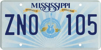 MS license plate ZNO105
