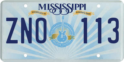 MS license plate ZNO113