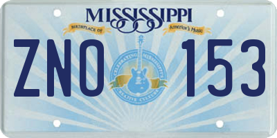 MS license plate ZNO153