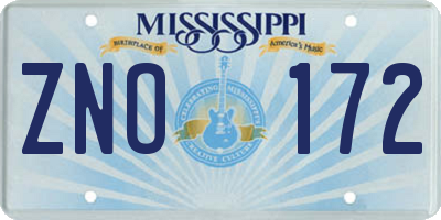 MS license plate ZNO172