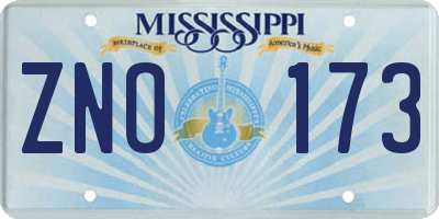 MS license plate ZNO173