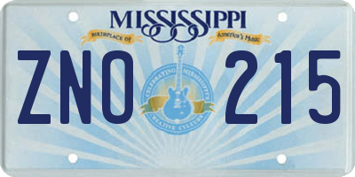 MS license plate ZNO215