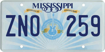 MS license plate ZNO259