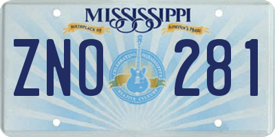 MS license plate ZNO281