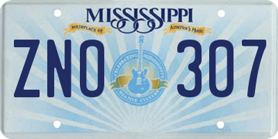 MS license plate ZNO307