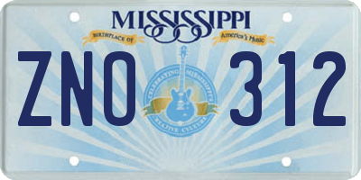 MS license plate ZNO312