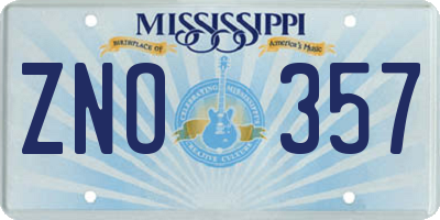 MS license plate ZNO357