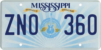 MS license plate ZNO360