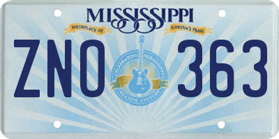 MS license plate ZNO363